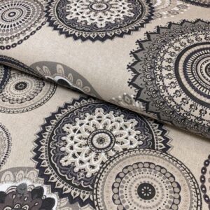 Dekoračná látka Linenlook Geometric mandala anthracite - ľan metráž, lan metraz, jutovina metráž, látka na vankúše, latka na vankuse, latka na vankus, látky metráž eshop, viskóza metráž, latky metraz eshop, dekoračné látky metráž, dekoracna latka metraz, ľanové látky metráž, látky metráž lacné, lanova latka metraz, lanove latky metraz, latka eshop, režné plátno metráž, ľan metráž veľkoobchod, obrusovina metráž, látky metráž, dekoračná látka, metráž látky, metrazove latky