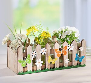 Weltbild Dřevěná dekorace Zahrádka se 3 vázičkami - váza na malé kvietky, váza na malé kytičky, váza na lúčne kvietky, váza na fialky, váza na snežienky, váza na kvety, sklenená váza, sklenené vázy, biela vaza, krištáľové vázy, krištáľová váza, váza s kvetmi, krištálové vázy