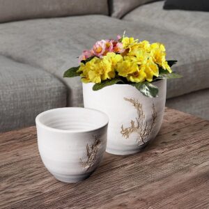 Gilde Keramický květináč s otiskem větvičky, 22 cm - váza na malé kvietky,  váza na malé kytičky,  váza na lúčne kvietky, váza na fialky,  váza na snežienky, váza na kvety, sklenená váza, sklenené vázy, biela vaza, krištáľové vázy, krištáľová váza, váza s kvetmi, krištálové vázy