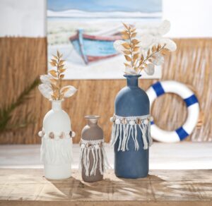 Gilde Vázy zdobené mušlemi, 20 cm, sada 3 ks - váza na malé kvietky, váza na malé kytičky, váza na lúčne kvietky, váza na fialky, váza na snežienky, váza na kvety, sklenená váza, sklenené vázy, biela vaza, krištáľové vázy, krištáľová váza, váza s kvetmi, krištálové vázy