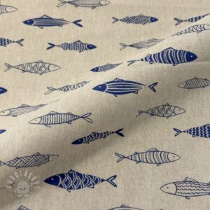 Dekoračná látka Linenlook premium Fish Swimming School - ľan metráž, lan metraz, jutovina metráž, látka na vankúše, latka na vankuse, latka na vankus, látky metráž eshop, viskóza metráž, latky metraz eshop, dekoračné látky metráž, dekoracna latka metraz, ľanové látky metráž, látky metráž lacné, lanova latka metraz, lanove latky metraz, latka eshop, režné plátno metráž, ľan metráž veľkoobchod, obrusovina metráž, látky metráž, dekoračná látka, metráž látky, metrazove latky