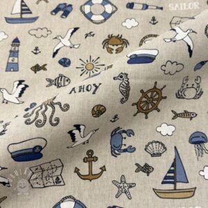 Dekoračná látka Linenlook premium Nautical Doodle - ľan metráž, lan metraz, jutovina metráž, látka na vankúše, latka na vankuse, latka na vankus, látky metráž eshop, viskóza metráž, latky metraz eshop, dekoračné látky metráž, dekoracna latka metraz, ľanové látky metráž, látky metráž lacné, lanova latka metraz, lanove latky metraz, latka eshop, režné plátno metráž, ľan metráž veľkoobchod, obrusovina metráž, látky metráž, dekoračná látka, metráž látky, metrazove latky