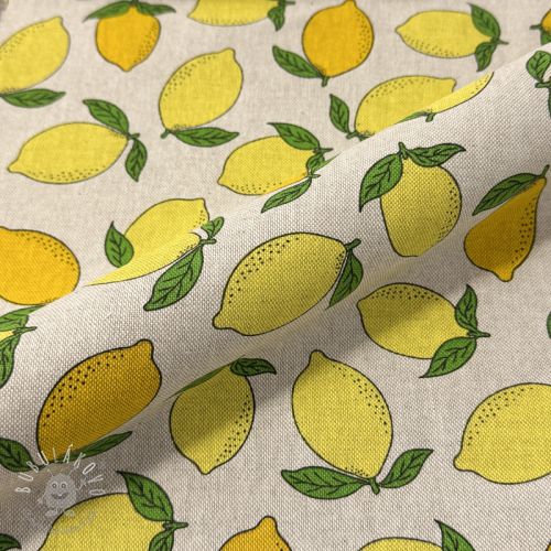 Dekoračná látka Linenlook premium Sunny Lemon Fruit - ľan metráž, lan metraz, jutovina metráž, látka na vankúše, latka na vankuse, latka na vankus, látky metráž eshop, viskóza metráž, latky metraz eshop, dekoračné látky metráž, dekoracna latka metraz, ľanové látky metráž, látky metráž lacné, lanova latka metraz, lanove latky metraz, latka eshop, režné plátno metráž, ľan metráž veľkoobchod, obrusovina metráž, látky metráž, dekoračná látka, metráž látky, metrazove latky